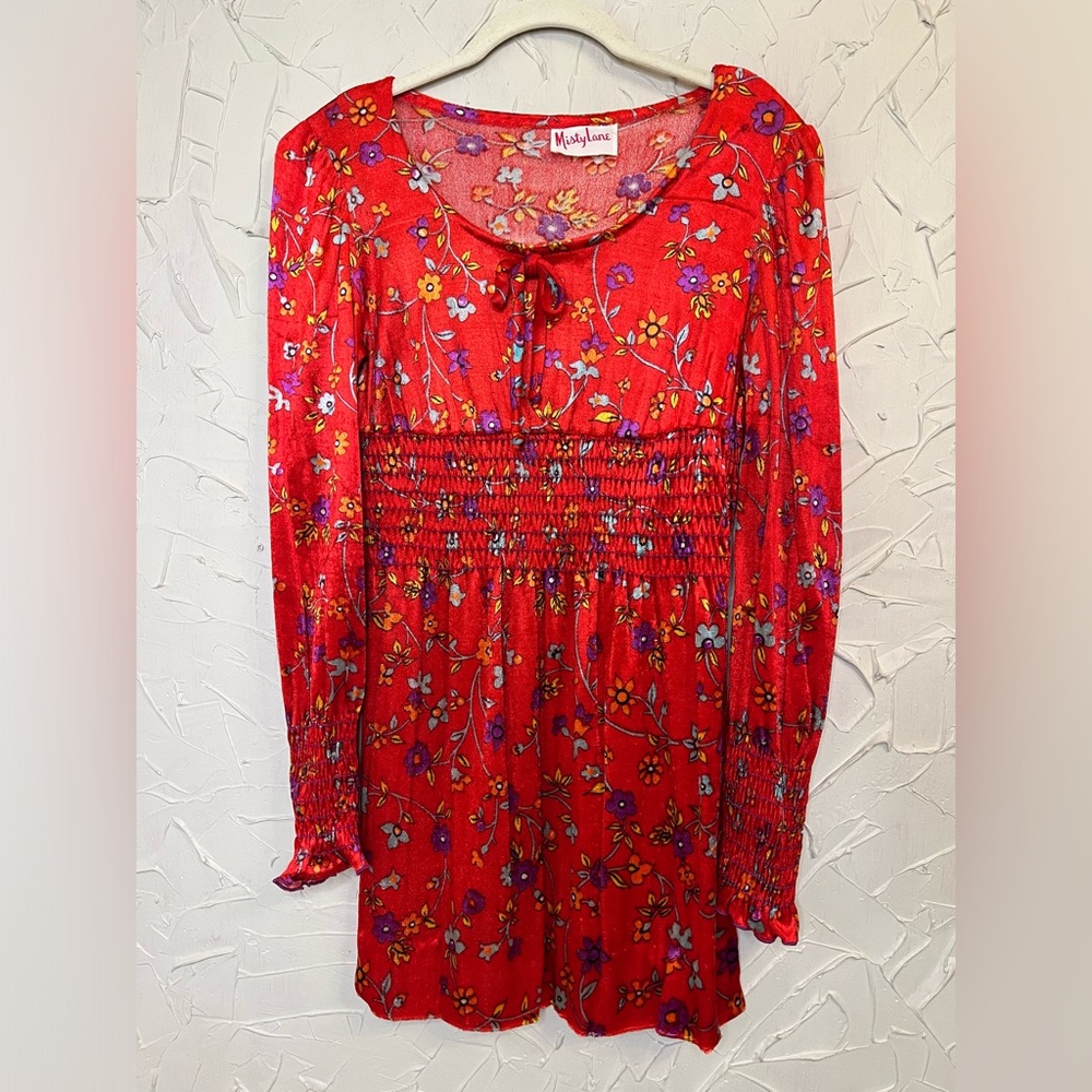 Vintage Floral Mini Dress 60s 70s XXS Misty Lane Flower Child